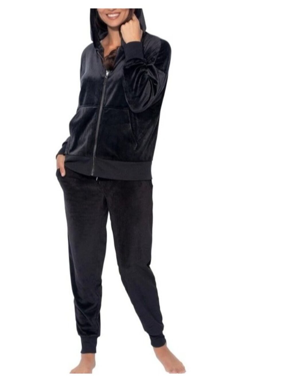 NWT Felina Velour Women's S Black Hoodie & Jogger Set Comfortable Loungewear